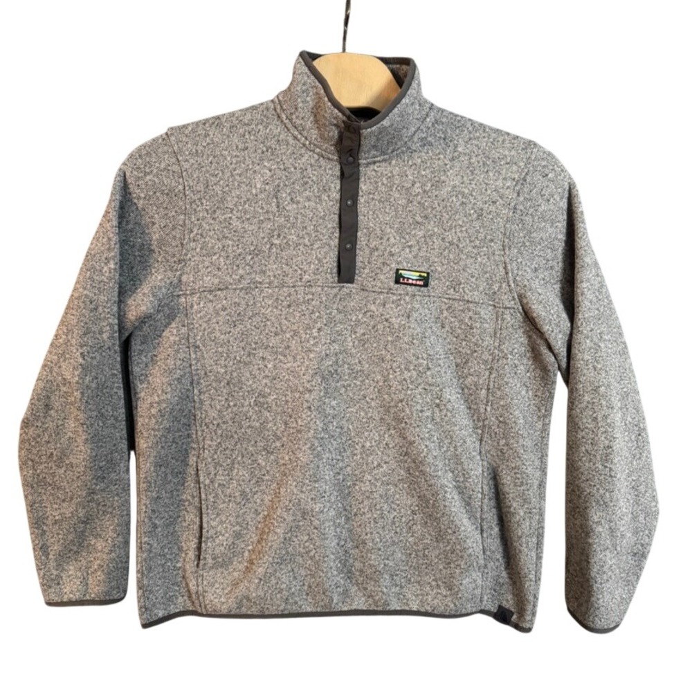 LL Bean Mens Sweater Fleece Pullover Gray Heather XL Tall 502790 Snap Neck